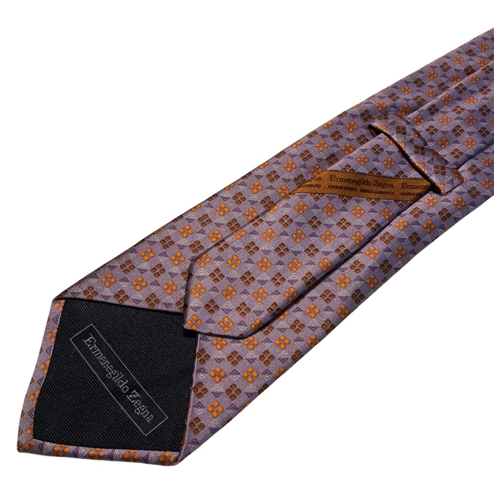 Ermenegildo Zegna Mens Purple Geometric Silk Tie Disegno Esclusivo 3.75"